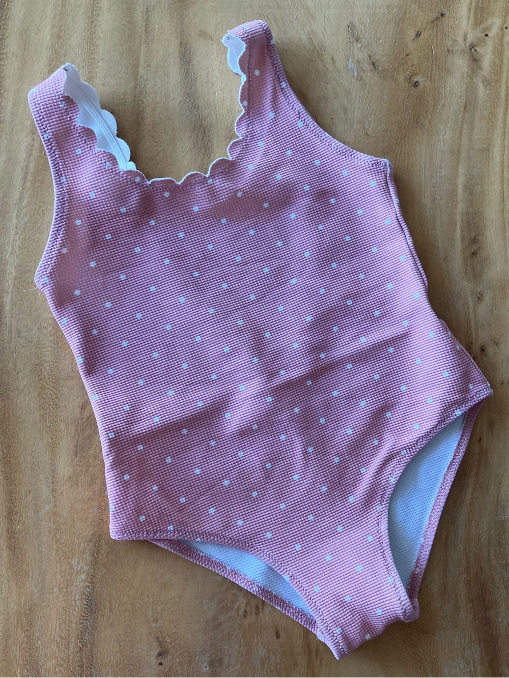 Boutchou 36M 💕 Pink Polka Dot Scallop-Edge One-Piece Swimsuit